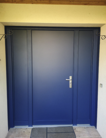 Bloc-porte de maison en tôle laqué bleu-062024